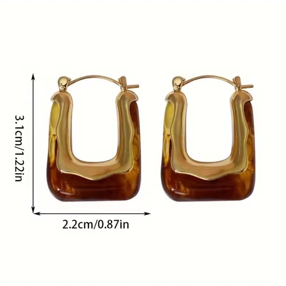 NWT - Earrings Gold & Brown U Shaped Hoop Metal - Y2K - Vintage - Bohemian Party - Picture 2 of 3